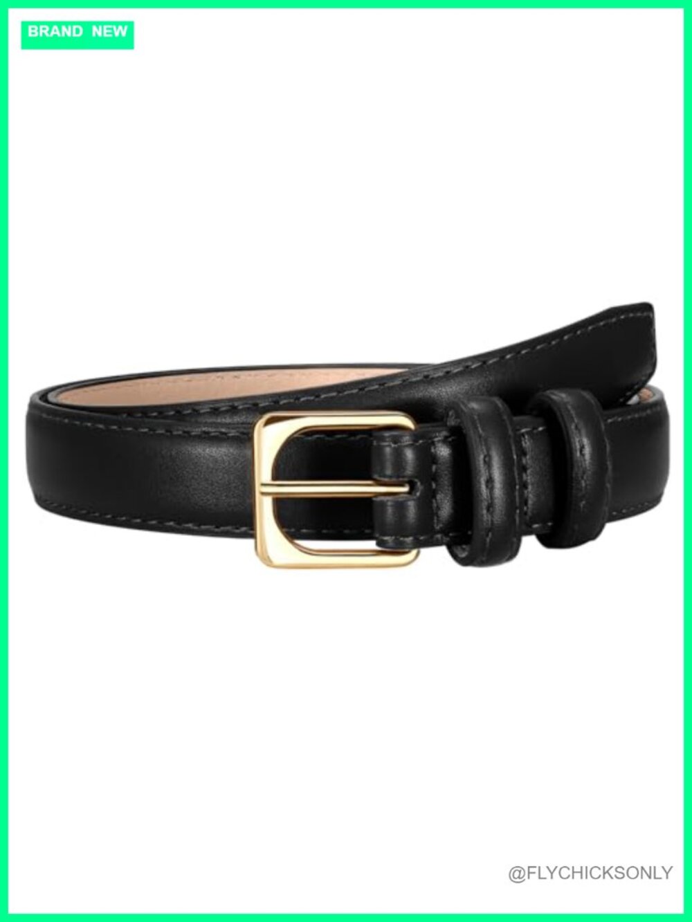 Womens Skinny PU Leather Belt with Gold Buckle for Jeans & Dresses